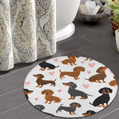 Women's Large Home Decor Mat, Soft Round Yoga Carpet, Non Slip Machine Washable Home Office Circle Rug Dachshund Lovers Dachshunds