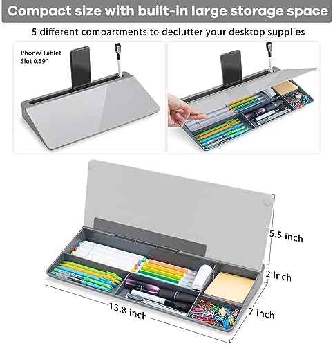 Varhomax Glass Desk Whiteboard with Storage, Desktop Organizer to-do List Memo Notepad Dry Erase White Board for Home Office and School Supplies (GrayBoard)
