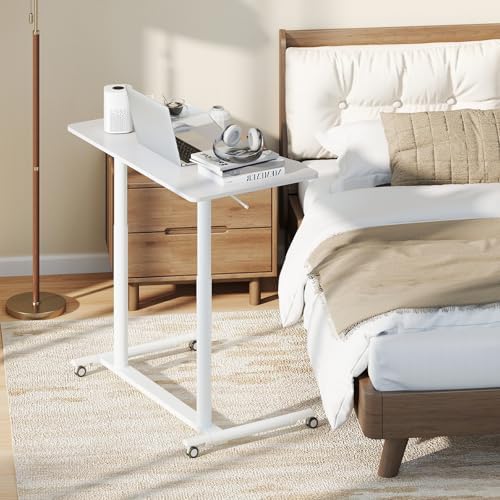 Tangkula Mobile Standing Desk, C-Shaped Sit Stand Desk with Adjustable Height, Lockable Wheels & Metal Frame, Rolling Laptop Desk, Portable Computer Workstation for Small Space