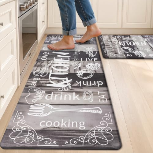 HEBE Anti Fatigue Kitchen Rugs Set of 2, Cushioned Kitchen Mats for Floor