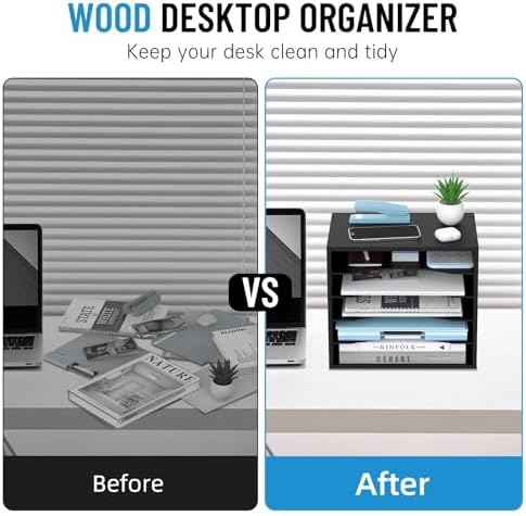5-Tier Paper Organizer for Desk, Adjustable Mail Organizer, Black