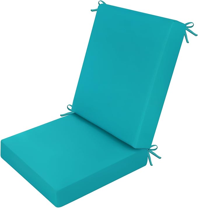 idee-home Outdoor Dining Chair Cushion, Patio Seat Cushion High Back Waterproof Seat Pads with Removable Cover, Indoor Chair Pads Deep, Peacock Blue