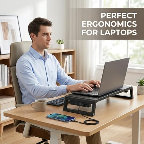 Fayquaze Monitor Stand Riser with USB Hub, Ergonomic Laptop Stand, Desk Organizer for Computer