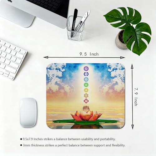 9.5x7.9 Inch Office/Gaming Mouse Pad, Spiritual Chakra Meditation Lotus Flower Yoga Zen, Cute Anti-Slip Mat for Desk Decor