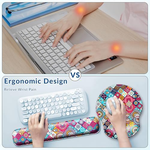 Desk Pad Keyboard Wrist Rest and Mouse Pad Coaster Set,Large XXL Desk Mat Matt Cover Ergonomic Mousepad with Memory Foam for Women Desktop Computer & Office -Mexican Style