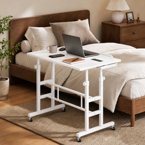 Tangkula Height Adjustable Mobile Standing Desk with Built-in Power Outlets