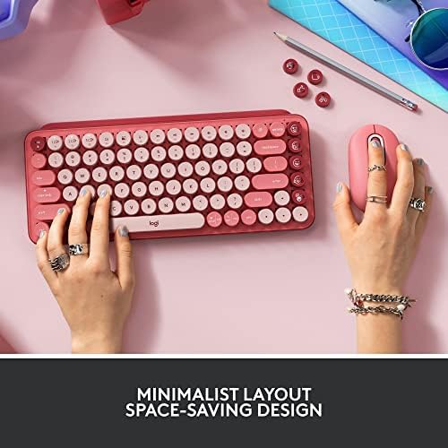 Logitech POP Keys + POP Mouse - Wireless Keyboard and Bluetooth Mouse Combo with Typewriter-Style Mechanical Keys, Emoji Features, Cute Compact Design - Heartbreaker Rose