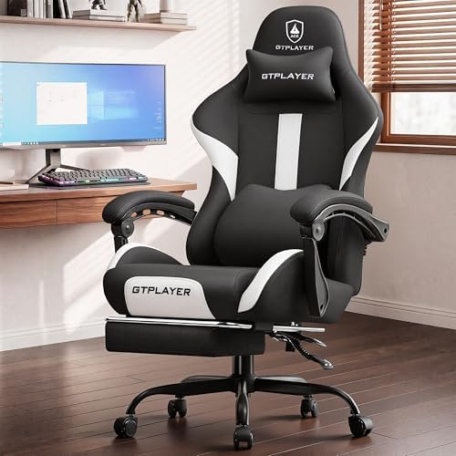 LUCKRACER Big and Tall Gaming Chair, 350Lbs Heavy Duty Office Chairs High Back Computer Chairs with Foot Rest Wide Cushion Lumbar Support Desk Chair Comfy for Adults Breathable Fabric, Black