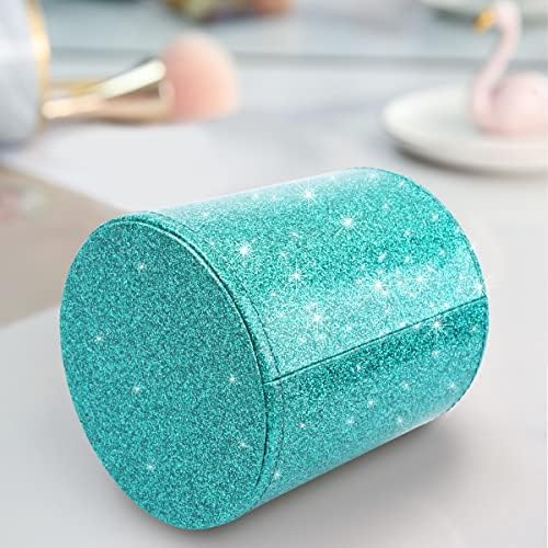 Glitter Pen Holder Pencil Organizer, Cute Pencil Cup Desk Decor, Decorative Makeup Brush Holder Large, Leather Multi-Functional Organizer Cup for Office, Home, Classroom, Blue+Green