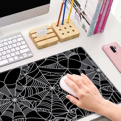 Spider Web Desk Mat Black and White Large Mouse Pad XL Extended Gaming Mousepad Keyboard Mouse Mat Desk Pad for Computer Laptop 31.5''X11.8'' Non-Slip Rubber Base with Stitched Edges
