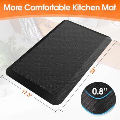 Kitchen Mat for Floor, Anti-Fatigue Mat Kitchen Rug, 17.3"x28"x0.8'', Black