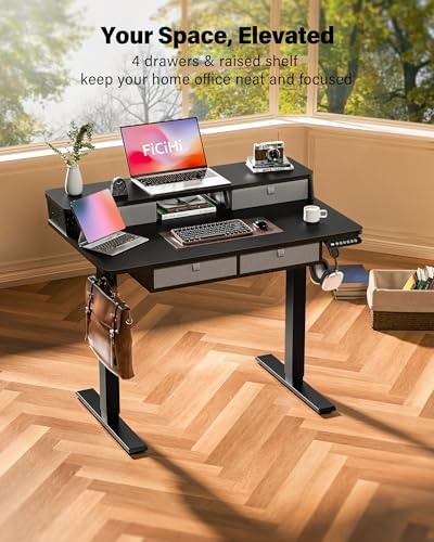 FiCiHi 40x24 Inch Electric Standing Desk, 4 Drawers, Adjustable Height Desk