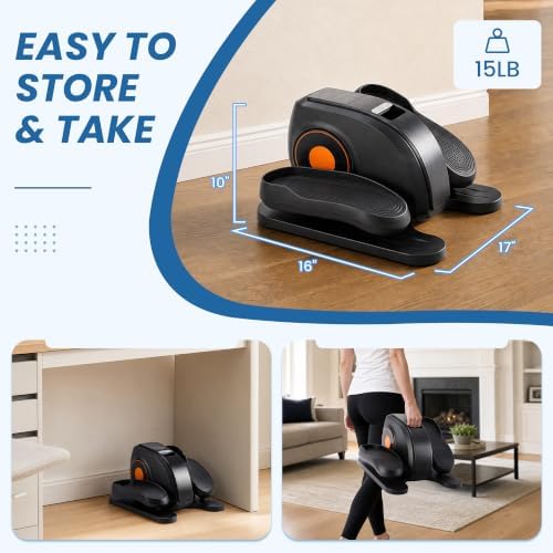 Under Desk Elliptical, Electric Leg Exerciser for Seniors, 12 Adjustable Speeds Quiet and Portable Pedal Exerciser for Home Fitness with Manual & Auto Mode, No Assembly