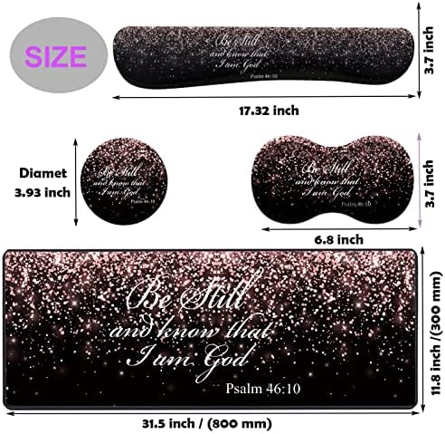 Large Gaming Mouse Pad, Keyboard Wrist Rest pad + Mouse Wrist pad + Coaster Set Extended Waterproof Non-Slip Table mat Suitable for Home Office Learning Games - Rose Gold Glitter Black Psalm46:10