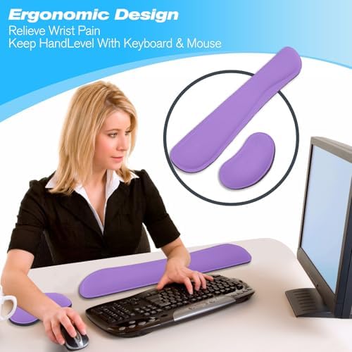 Keyboard Wrist Rest and Mouse Wrist Rest Set - Ergonomic Memory Foam Wrist Cushion - for Wrist Support on Computer, Laptop, Office, Playing Games, Typing Relieves Wrist Pain Purple