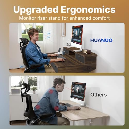 HUANUO 40 x 24 Inch Electric Standing Desk with 4 Drawers, Walnut