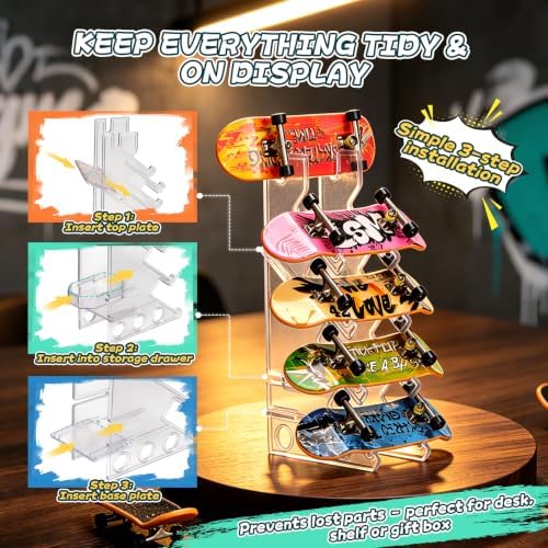 CS COSDDI Finger Skateboard Set，5 Pro Fingerboards and Rack