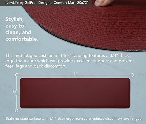 GelPro Designer Comfort Ergo-Foam Cushioned Anti-Fatigue Standing Kitchen Floor Mat, Padded Stain-Resistant, Waterproof, Non-Slip Comfort Padded Desk/Office Mat - 20" x 72", Grasscloth Crimson