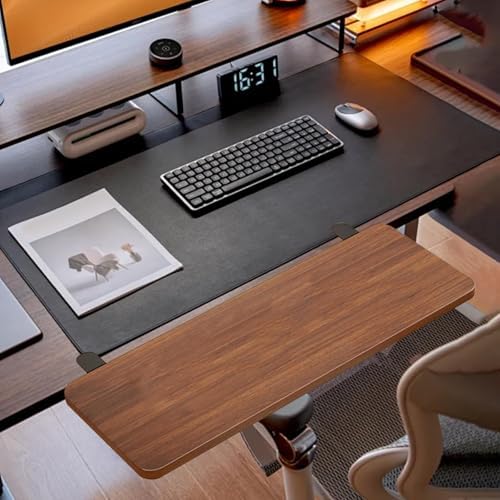 Generic Desk Extender Tray Armrest Keyboard Foldable Clamp on Desk Extension Computer Table Organizer Shelf Wrist Support Wood and Metal Suitable for, Brown