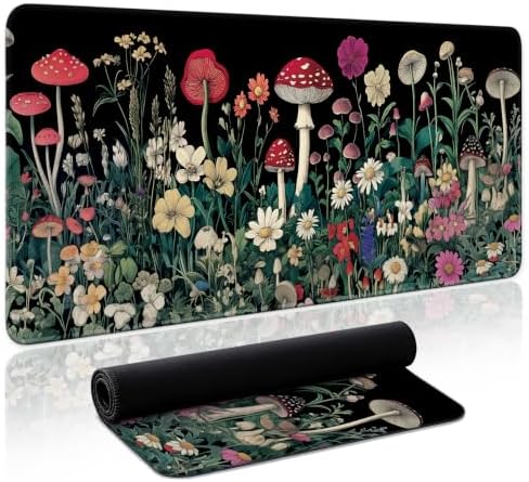 Aesthetic Desk Mat, Cute Woodland Mushroom Desk Pad Protector for Work & Decor, 31.5" x 11.8", Pretty Non-Slip Extended Mouse Pad for Office or Home