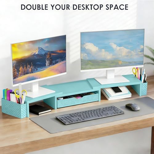 Spacrea Dual Monitor Stand Riser with Drawer and 2 Pen Holders