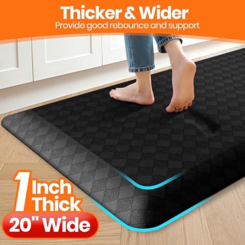 1" Thick Kitchen Mats for Floor, Water Resistant Floor Rug,Black/48" x 20"