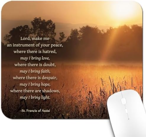 9.5x7.9 Inch Office/Gaming Mouse Pad, St. Francis of Assisi’s Prayer for Peace, Christian Bible Verse Scripture Inspirational Quote Cute Anti-Slip Mat for Desk