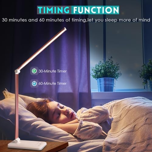Desk Lamp, LED Desk Light with USB Power, Dimmable, Foldable