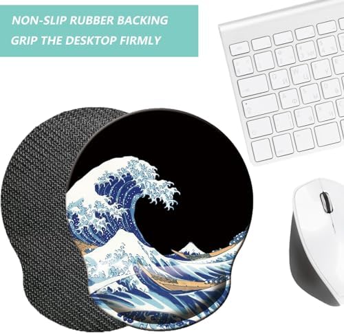 Mouse Pad with Wrist Support, Ergonomic Mouse Pad with Memory Foam Wrist Rest Cushion, Non-Slip Rubber Base Gaming Mice Pad for Home Office Computer Laptop, Sea Wave