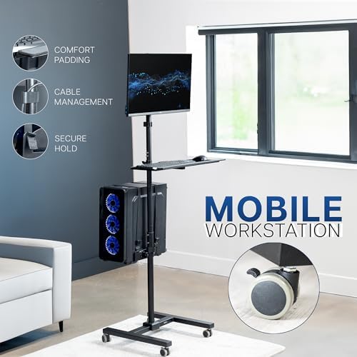 VIVO Black Mobile Computer Cart with Monitor Mount, CART-PC02T