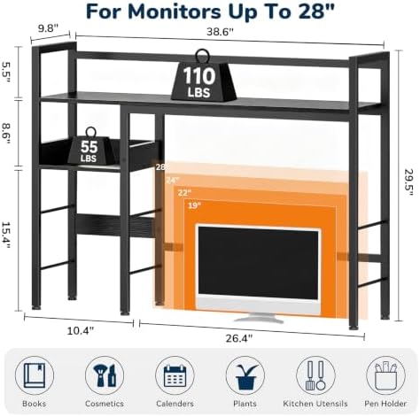 Desk Shelf, 38.6" Desk Hutch for Computer Monitor, Black