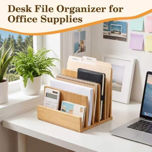Bamboo Mail Organizer, File Holder for Office, Countertop