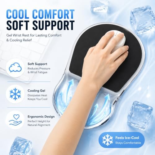 Black Gel Mouse Pad with Wrist Support, Erogonomic Cooling Wrist Pad