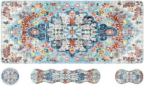 iLeadon Boho Desk Mat Set,Large Mouse Pad and Keyboard Wrist Rest,Blue
