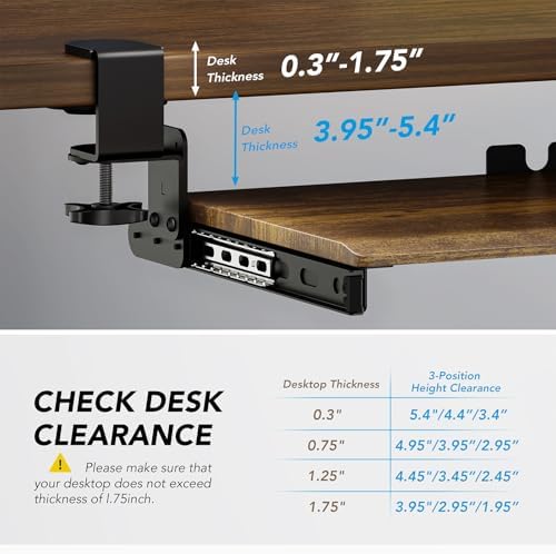 AX WABER Keyboard Tray Under Desk Pull Out with Extra Sturdy C Clamp Mount System, 32.8 (38 inch Including Clamps) x 12 Inch Slide-Out Platform Computer Drawer for Typing Vintage AX01WG202