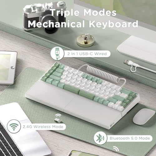 RK ROYAL KLUDGE S70 Ergonomic Split Keyboard, Linear Switch White