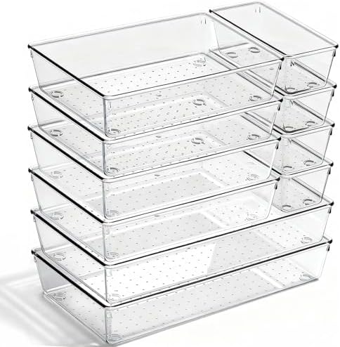 10 Pack Large Clear Drawer Organizer Trays, 3 Sizes, Non-Slip