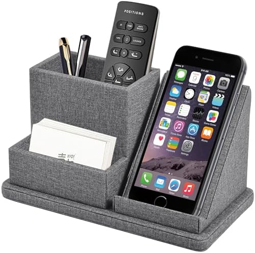 Multi-Function Pen Holder,Pencil Cup,PU Leather Desk Organizer,Grey