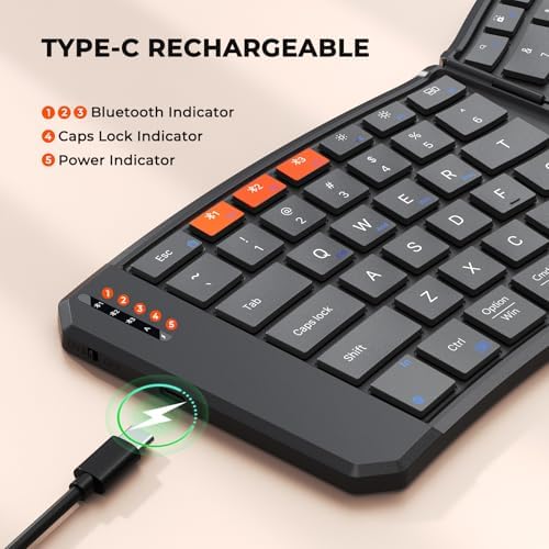 Doci Foldable Bluetooth Keyboard, Split Ergonomic Portable Keyboard for Business Travel, Ultra-Thin Folding Rechargeable Wireless Keyboards Compact for Android iOS Windows Mac Tablet PC Smartphone