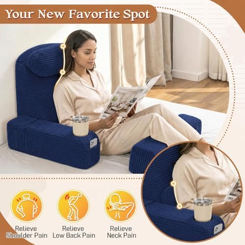 Reading Pillow/Backrest Pillow with Arms, Cup Holder & Phone Pocket