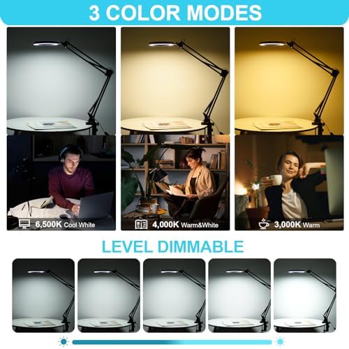 LED Magnifying Desk Lamp with Stand and Clamp for Repair, Crafts, Reading