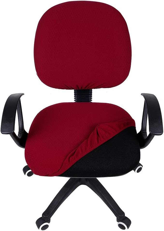 Smiry Stretch Jacquard Office Computer Chair Covers, Removable Washable Universal Desk Rotating Chair Slipcovers Protector, Seat + Backrest Cover, Burgandy