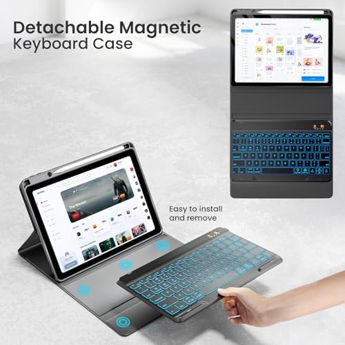 Magnetic Keyboard Case for iPad Air 11-inch (M2 2024) & Pro 11 1st/2nd/3rd/4th,360 Rotation Detachable & 7 Color Backlit BT Keyboard Cover for ipad Air 5th 4th Generation 10.9 inch (Black)