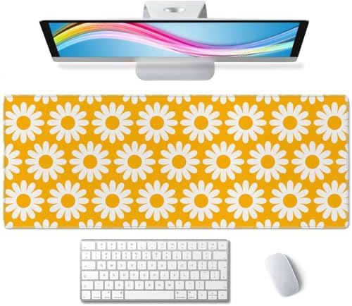 Vintage Flowers Desk Mat Yellow Large Mouse Pad XL Desk Pad Gaming Mousepad Extended Keyboard Mat 31.5 x 11.8 in Laptop Computer Keyboard Pad Mouse Mat for Office Desk Decor