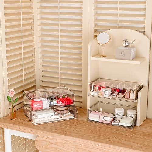 Clear Stackable Makeup Organizer with Drawer, 12''W Acrylic Storage Drawers