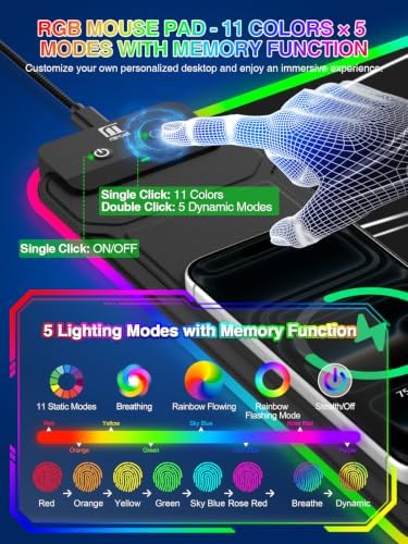 RGB Mouse Pad with Foldable Phone Stand Wireless Charger, 31.5"x11.8" XL Gaming Mousepad Large Desk Mat, Desk Pad with 11 Colors 5 Modes, Waterproof