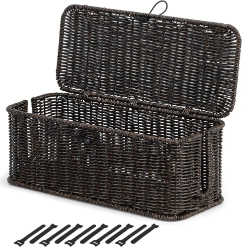 Cable Management Box, Cord Organizer with Lid & Cable Ties - Black, L