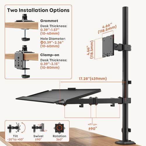 PUTORSEN 49''Monitor Arm with Keyboard Tray, Keyboard Desk Mount