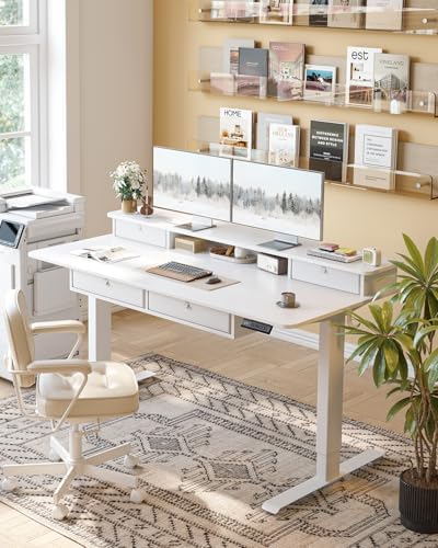 CubiCubi 55" x 30" Standing Electric Desk with Drawers, White