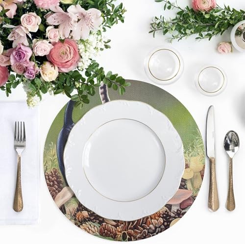 Round Placemats Cat Stretching Non-Slip Stain Heat Resistant Place Mats Washable Table Mats for Kitchen Dining Table Decor, Easy to Clean, Set of 6